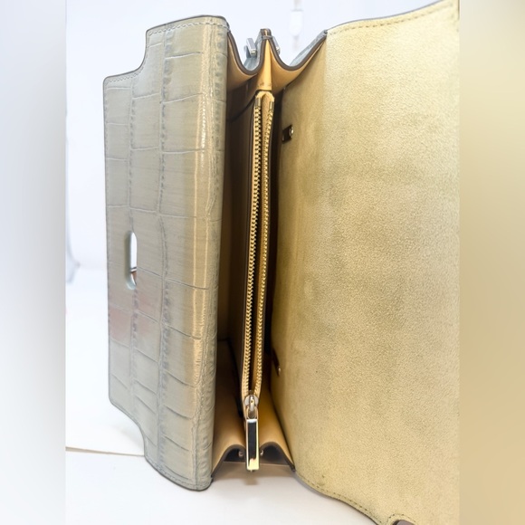 Tory Burch Lee Radziwill Ice Blue Croc-Embossed Shoulder Bag - Picture 9 of 16